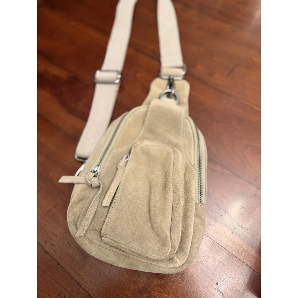 FREE PEOPLE Hudson Suede Sling Bag Taupe Tan Crossbody Backpack Travel Festival